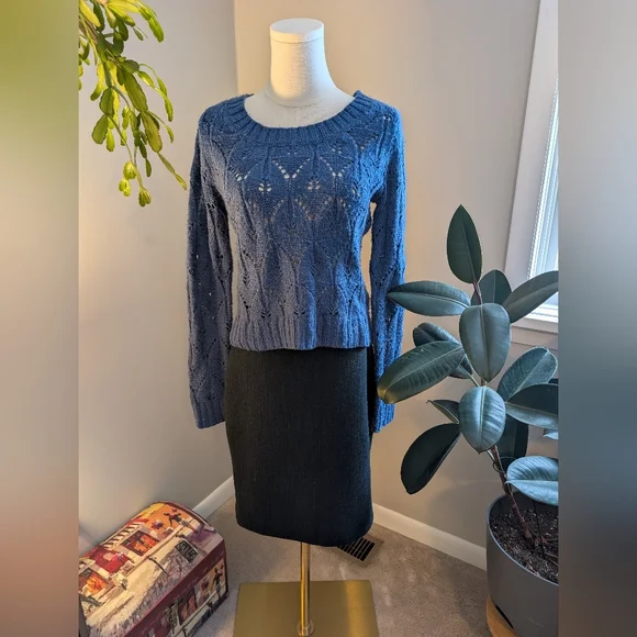 Lace Knit Blue Sweater - Picture 12 of 13